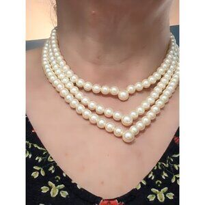 1950's Three Stand Faux Pearl Necklace Choker